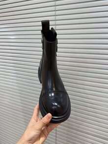 Botines de tobillo Chelsea para mujer, tacón bajo, estilo británico retro, con cremallera, para otoño/invierno - Negro - Ver 6