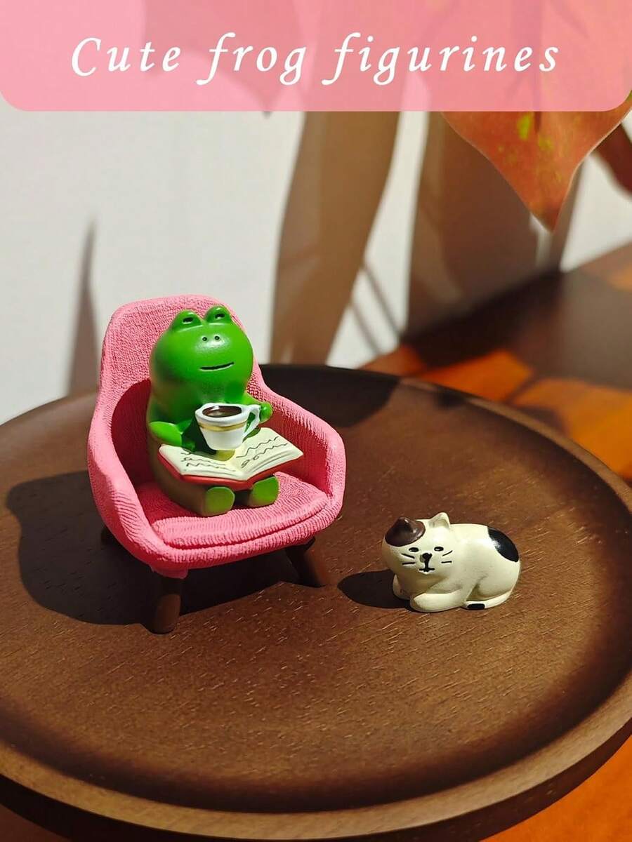 Tượng ếch mini - Tượng ếch ngộ nghĩnh, có thể đặt trên giá sách hoặc bàn làm việc - Phụ kiện để bàn chủ đề ếch - Món quà dễ thương hoàn hảo cho người yêu thích ếch.