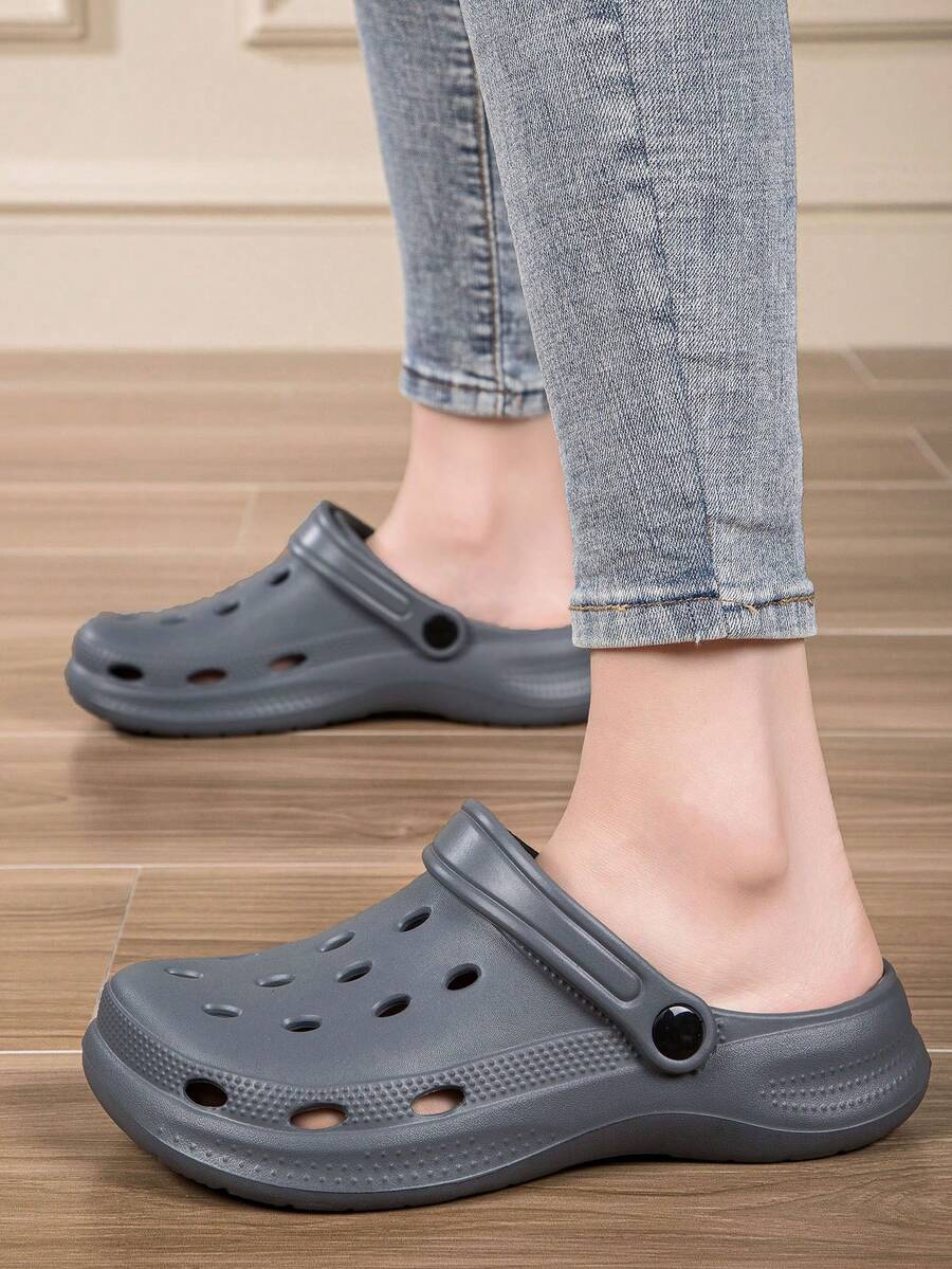 Unisex Breathable Perforated Clogs, Suitable For All Seasons, Lightweight, Anti-Slip, Quiet, Versatile For Indoor/Outdoor Wear - Grey - View 1