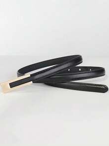 1pc Women's Classic Minimalist Leather Belt With Buckle, Elegant Thin Leather Belt - Multicolor - View 3