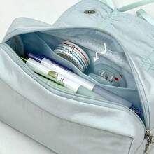 1 Piece Women's Cloud White With Ruched Ruffle Detail & Delicate Bow Accents Soft Puffy Nylon Pencil Pouch, Romantic & Feminine Style Multi-Functional Stationery Organizer With Spacious Zippered Compartment For Storing Pens, Highlighters, Cosmetics & Small Daily Essentials, Ideal For School, Office, Travel & On-The-Go Touch-Ups - 彩色 - 查看 3