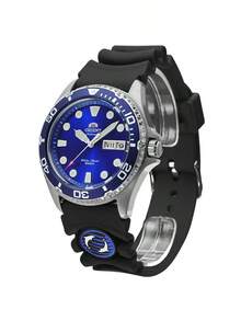 Orient Japanese Import, Automatic Mechanical Sports Diving Watch For Men, Water Ghost Men's Wristwatch, Black Dial, Dot Markings/Resin Strap, FAA02008D9 - Blue - View 2
