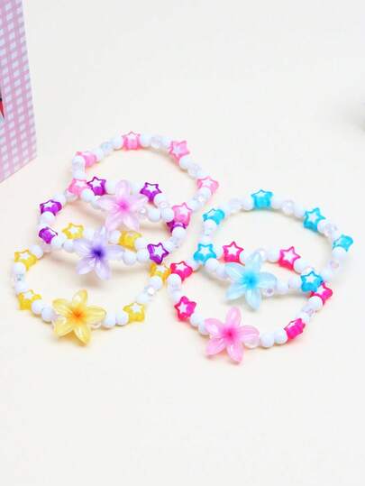 Bộ 5 chiếc vòng tay mặt dây chuyền hình hoa đính hạt dễ thương, thích hợp cho bé gái đeo hàng ngày, trong các lễ hội, sinh nhật và tiệc tùng.