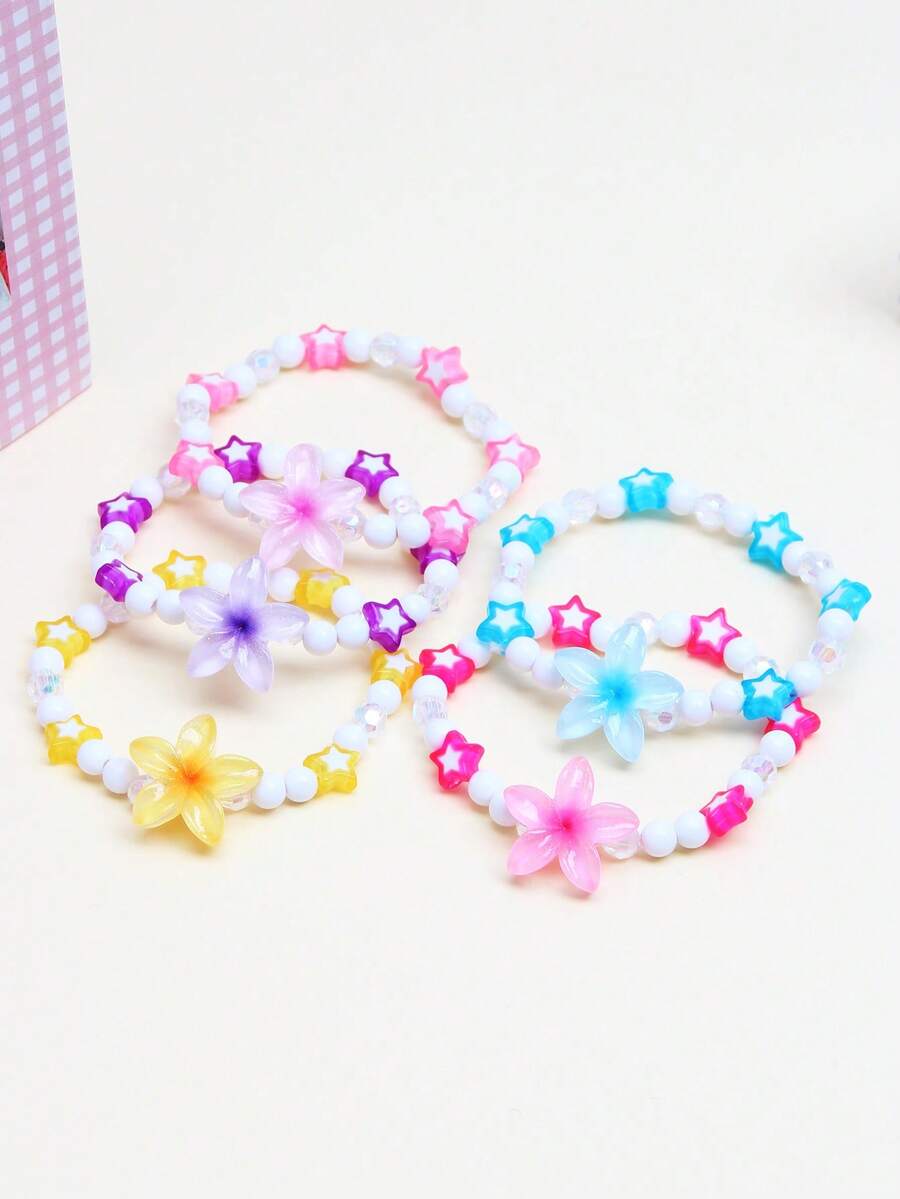5件套可爱串珠花朵吊坠手链，适合女孩日常佩戴，也适合节日、生日、派对等场合。 - 彩色 - 查看 1