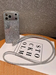 Luxury Glitter Silver Phone Case + Long Rhinestone Lanyard Strap Compatible With IPhone 17 Pro Max/17 Pro/17/16 Pro Max/16 Pro/16/16 Plus/16e/15/15 Pro Max/15 Pro/15 Plus/11/12/13/14 Pro Max/11 Pro/11 Pro Max/12 Pro/12 Pro Max/13 Pro/13 Pro Max/14 Pro/14 Pro Max, Full Body Shockproof Hard Shell - Silver-long Diamond-encrusted Cord - View 7