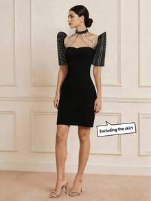 Amyenjoylife 现代菲律宾风蝴蝶袖可拆卸袖时尚优雅女士露肩上衣（不含裙子） - 黑色 - 查看 5