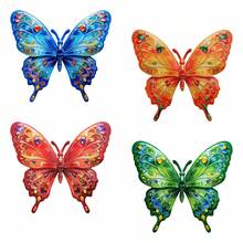 4 PEÇAS Decoração de Parede Externa Borboleta Metálica Vibrante, Escultura Externa Resistente à Ferrugem de 6.3 Polegadas com Ganchos Sem Ferramentas para Jardim, Pátio, Cerca e Varanda - Presente Perfeito para Inauguração, Dia das Mães, Família e Amigos - A - Visão 14