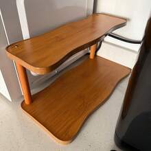 1 pieza Estantería de almacenamiento de escritorio de 2 niveles en color marrón - Organizador antideslizante y ahorra espacio, con diseño de borde ondulado artístico, adecuado para espacios pequeños, almacenamiento multifuncional para cosméticos, especias, botellas y cestas, organizador de encimera de cocina, estantería decorativa, portavasos, estantería de cosméticos, tono natural - Marrón Mocha - Ver 6