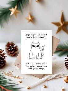 1张幽默生日贺卡，附信封，纸质，非常适合送给爱猫人士、朋友和家人——“猫是人类最好的朋友”主题，是欢庆场合的理想之选。 - 彩色 - 查看 11