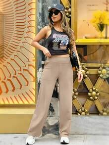 3-Pack Solid Elastic Waist Straight Leg Pants,Women's High Waist Leggings,Fitness Leggings Soft Yoga Pants,Women's Leggings,Casual Slim Straight Leg Trousers, Elegant For Commuting - 3 CÁI - Xem 2