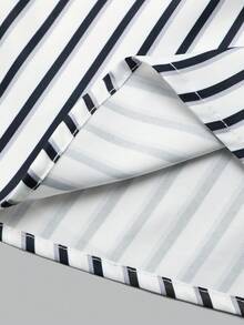 女士长袖条纹衬衫，宽松版型，可拆卸领子，四季皆宜 - 藍白色 - 查看 10