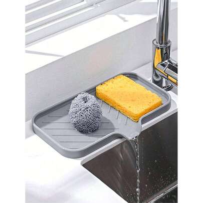 1 Set Silicone Dish Drying Rack - Silicone Faucet Handle Splash Guard, Soap Dispenser, Sponge Holder, Kitchen Sink Accessories For Countertop And Bathroom