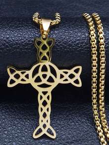 1PC New Fashion European And American Cross Irish Celtic Knot Pattern Stainless Steel Necklace Men's And Women's Sweater Chain Versatile - Fashion - View 10