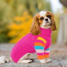 1pc Dog Winter Sweatshirt, Warm Knitwear For Medium To Large Dogs, Elastic Dog Winter Jacket, Pet Cold-Proof Sweatshirt, Dog Hoodie, Classic Cable Knit Sweatshirt - Rose Red - View 7
