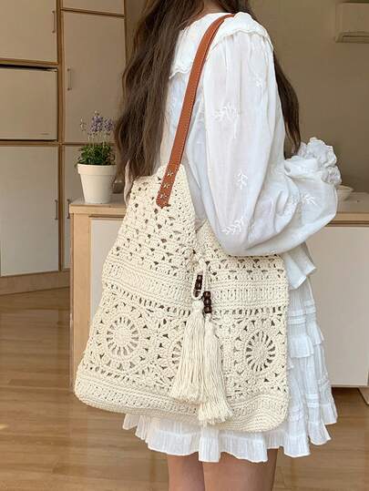 Large Capacity Handmade Woven Bag, Women's 2025 New Straw Bag, Beach Vacation Shoulder Bag, Commuter Tote Bag