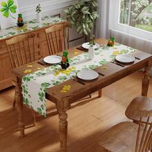 1PC St. Patrick's Day Table Runner, Green Shamrock Lucky St. Patrick's Day Tablecloth, Seasonal Spring Holiday Dining Table Decoration, Home Party Kitchen Table Decor Tablecloth - Beige - View 4