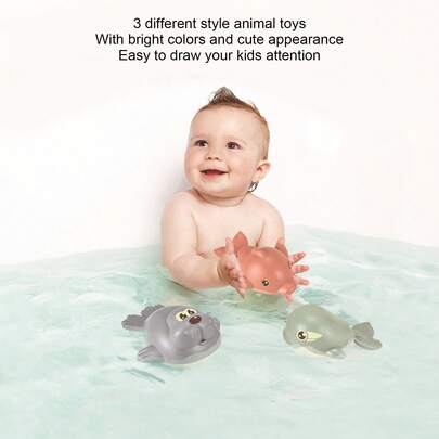 Set med 3 badleksaker för babyn: uppdragbart sjölejon, delfin och val, tecknade djur, roliga badleksaker för småbarn, rolig sensorisk aktivitet för poolen och badet