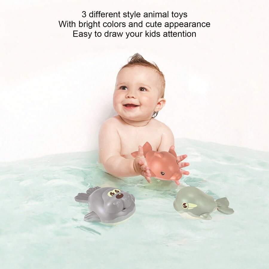 Set Of 3 Baby Bath Toys: Wind-Up Sea Lion, Dolphin And Whale, Cartoon Animals, Fun Bath Toys For Toddlers, Fun Sensory Activity For The Pool And Bath