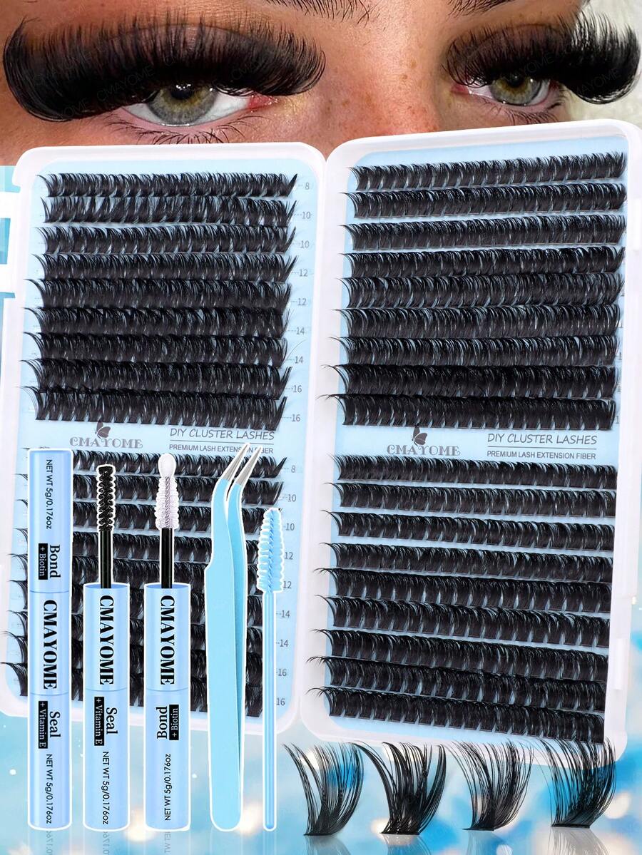 720/666/648pcs D-Curl Individual False Eyelashes Set, Includes Glue, Applicator, Brush, DIY Eyelash Extension Tools, Suitable For Beginners, Large Capacity Lash Book, Mixed Styles, Soft & Fluffy False Lashes, Natural & Reusable Individual Lashes With Adhesive, Easy To Use For Daily, Wedding, Night Party Eye Makeup