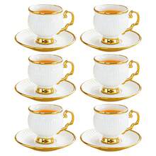 Porcelain Coffee Cups And Saucers Set Of 6 | 3.38oz Ceramic Cups For Cappuccino, Latte, Mocha, Tea - A - View 8