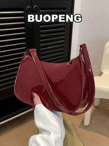 Solid Color Embossed Geometric Pattern Shoulder Zipper Bag, Fashionable Retro Zipper Bag Suitable For Girls, College Students, Young Professionals, And Office Ladies. It Is An Ideal Choice For Women's Office Work And Business Commuting. This Retro-Style Ladies' Handbag Can Also Be Given As A Valentine's Day Or Back-To-School Gift. - Burgundy - View 2