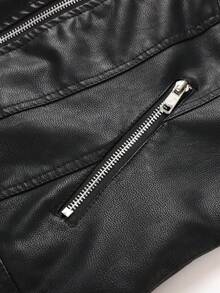Women's Faux Leather Jacket Detachable Hoodie Long Sleeve Zip-Up Coat Four-Season Versatile Casual Streetwear Pocketed Outerwear Daily Wear Top - Black - View 8