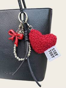 编织绳钥匙扣，带蝴蝶结吊坠，心形包包挂件，适用于背包、钱包、手提包，装饰配件，旅行必备，可爱钥匙挂绳 - 彩色 - 查看 1