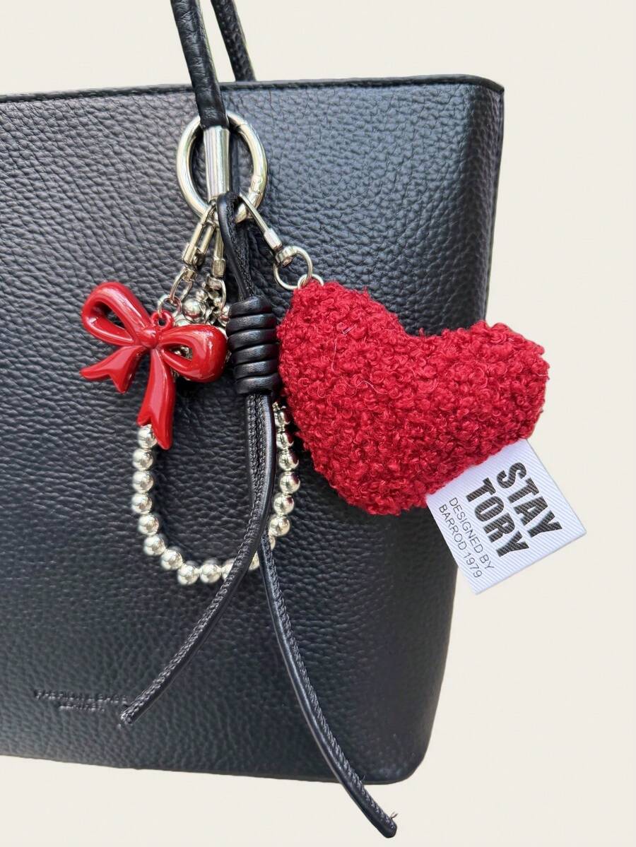 编织绳钥匙扣，带蝴蝶结吊坠，心形包包挂件，适用于背包、钱包、手提包，装饰配件，旅行必备，可爱钥匙挂绳 - 彩色 - 查看 1