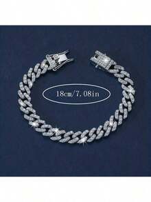 1pc Rhinestone Decor Cuban Link Chain Bracelet, Gift For Women - Cuban Chain Bracelet - View 4
