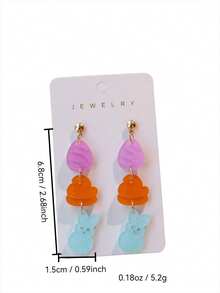 1 Pair Acrylic Triple Cute Bling Sequin Easter Bunny Ear Dangle Earrings, Fun Holiday Gift For Women - Multicolor - View 2