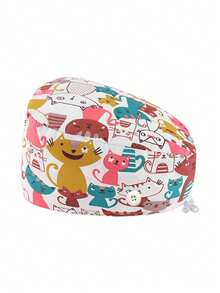 四季通用可调节夹扣式护士帽/手术帽 | 时尚微弹数码印花 | 吸汗速干，按扣设计 | 可手洗，易于护理 | 适用于医疗、美容、牙科、宠物护理 | 可爱动物印花涤纶（聚酯纤维）手术帽、护士帽、护理配件、女士手术帽、长发帽，适合生日派对等各种场合，四季皆宜 - 彩色 - 查看 13