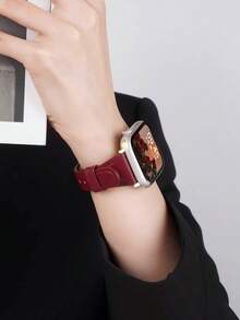 1 Pc Beautiful Red Leather Loop Compatible With Apple Watch Band For Women 38mm 40mm 41mm 42mm 44mm 45mm 46mm 49mm , Strap Compatible With Apple Watch Link Series Ultra S10 9/8/7/6/5/4/3/2/1 SE - Red - View 4