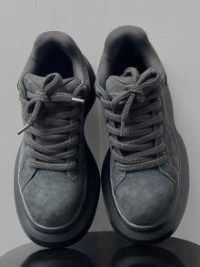 2026 New Men's Sneakers, Thick Sole Elevator, Non-Slip, Durable, Low-Top, Round Toe, Lace-Up, Suede, Soft & Comfortable, Suitable For Outdoor Sports, Solid Color, Casual, Work, Young Men - Grey - View 5