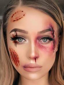 16 Sheets Zombie Tattoos Waterproof Realistic Stitches Wound Temp Sticker With Scratch Fake Blood Wounds Bite Mark For Costume Prank Cosplay Makeup Karneval Fasching Rave Festival Party - Multicolor - View 4