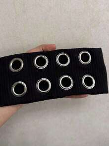 1pc Punk Girl Hollowed Out Eyelets Wide Elastic Headband Stretchy Metal Rock Steampunk Sports Casual Headbands Hair Accessories Fall Women Bandana Autumn Sweatband Yoga Hair Wrap Workout Running Winter Hair Band Vacation Outfits Woman Elegant Scarf - 黑色 - 查看 2