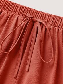 Plus Size Women's Solid Color Pants With Pockets, Fashionable Pleated Design, Drawstring Waist, Loose And Comfortable Wide Leg Pants, Suitable For Outings, Commuting, Casual And Home Wear, Spring/Summer - Coral Orange - View 5