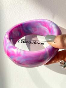 1pc Retro Amber Texture Tie Dye Acrylic Wide Bracelet, Pink & Blue Gradient, Exaggerated Design Suitable For Music Festivals, Parties, Holidays, Layering - Multicolor - View 3