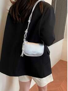 Litchi Grain Mini Handbag, Women's New Fashion Compact Daily Crossbody Bag - Silver - View 8