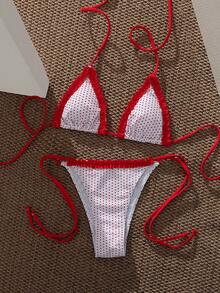 Bộ bikini chấm bi và kẻ caro kiểu retro dành cho nữ, trang phục thời trang phù hợp cho các buổi đi chơi, kỳ nghỉ, lễ hội âm nhạc, tiệc bể bơi, lễ hội hóa trang và các dịp hè khác. - Đỏ - Xem 5