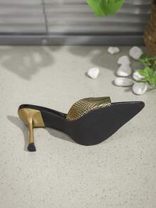 1 Pair Basic High Heel Slide Sandals, Pointed Toe Stiletto, Summer Outdoor Women Shoes - Mocha Brown - View 4