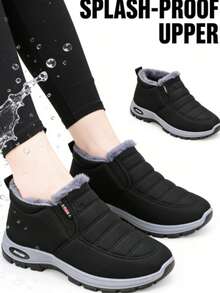 Women's Sandals Platform Snow Boots - Warm And Durable Shoes For Outdoor Non Slip Comfort, Winter Slippers With Thickened Flat Soles - 黑色 - 查看 4