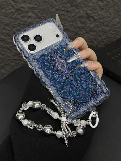 1pc Vintage Regional Pattern Patchwork Unique Symmetrical Design Architecture Printed Transparent Lace Edging Anti-Drop Phone Protective Case, Suitable For Gifting To Girlfriend/Partner For Occasions Like Valentine's Day, Ramadan, Compatible With Apple IPhone11/12/13/14/15/16/16PRO/16PROMAX, GalaxyA05/A15/A25/A35/A53/A54/A55/S23/S24