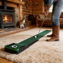 Premium Indoor Putting Green, Auto Return Putting Mat With Backboard, Portable Roll-Up Design For Home Office Training, Home Practice Putting Green For Man Cave, Games Room & Dad's Birthday - màu xanh lá - Xem 8
