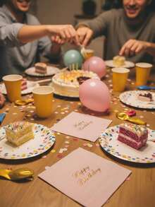 50/20/1 Pack Pink Napkins With Foil Happy Birthday Pattern, Disposable Tissue Paper Napkins Suitable For Birthday, Restaurant, Holiday Party, Celebration Decoration; Elegant Napkins; Soft Paper Quality, Holiday Party Napkins