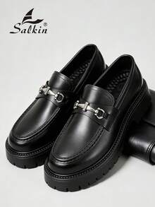 Salkin 男士设计师款套脚乐福鞋，英伦风，柔软舒适，圆头设计，优雅正式的正装鞋，哑光黑，防滑厚底，适合休闲、约会、派对、婚礼、季节性穿着等多种场合。注意：尺码偏小，建议选购大一码。 - 霧面黑 - 查看 10