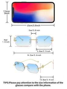 1 Pair Metal Square Frameless Blue Lens Fashion Glasses - Gold - View 3