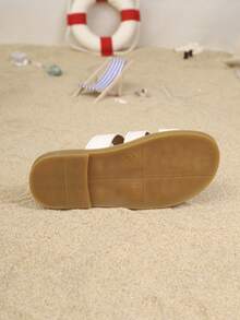 1 đôi dép lê đế bằng tối giản bằng chất liệu PU dành cho trẻ em, thích hợp cho mùa hè. - Màu be - Xem 9