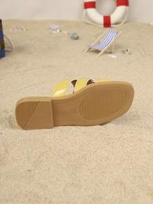 1双儿童简约PU平底休闲拖鞋,适合夏季穿着 - 黃色 - 查看 9