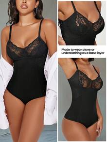 Body de encaje con cintura alta y elástica que da forma al Body de la mujer - Negro - Ver 6