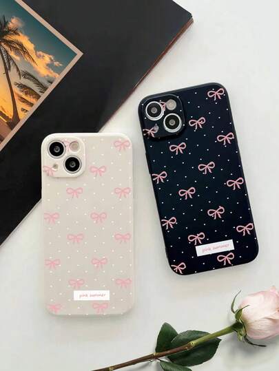 Polka Dot Bowknot Perforated Edged Black & White Painted Shockproof Phone Case Compatible With IPhone 14 Pro Max, 13, 11, XR, 7/8, Galaxy A03s, A03 Core, A04, A12, A13, A14, A21s, A22, A23, A24, A32, A33, A34, A51, A52, A53, A54, A71, A72, A73, S20 FE, S21, S22, Redmi 9, Redmi 9A, Redmi 10A, Redmi 10C, Redmi Note 9, Redmi Note 10, Redmi Note 11, Redmi Note 12, Redmi 12, Redmi 12C
